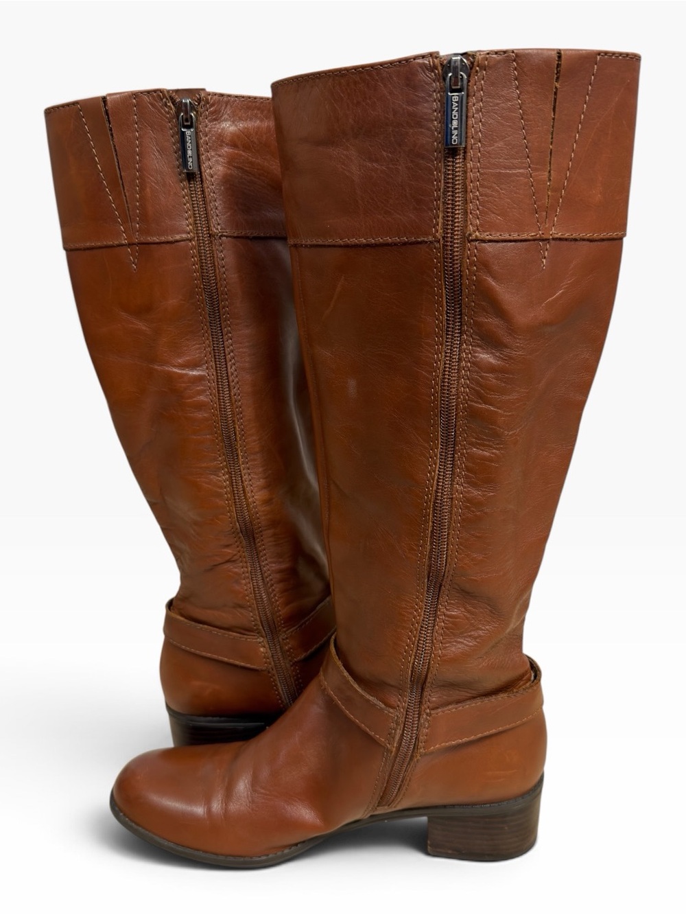 Bandolino Codi Cognac Brown Leather Knee High Riding Boots Buckle Womens 8.5 - Picture 4 of 12